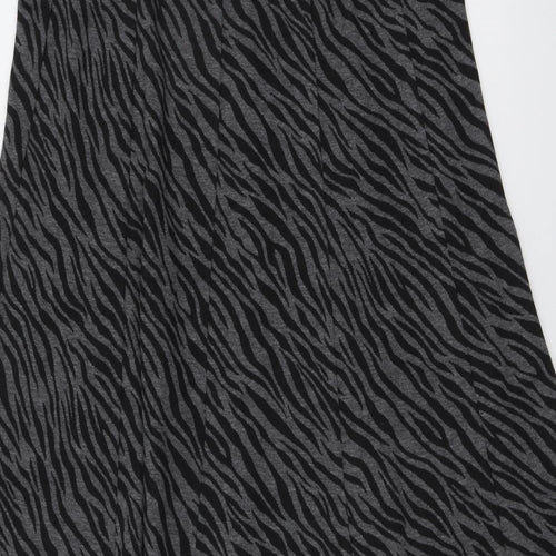 Bonmarché Womens Grey Animal Print Polyester A-Line Skirt Size 12 - Tiger print