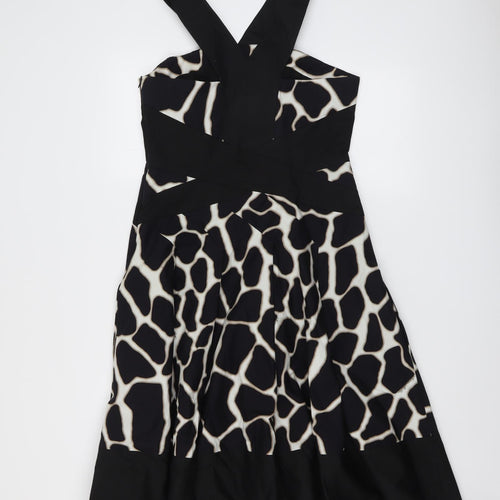 Karen Millen Womens Black Animal Print Cotton Fit & Flare Size 14 V-Neck Zip - Giraffe pattern