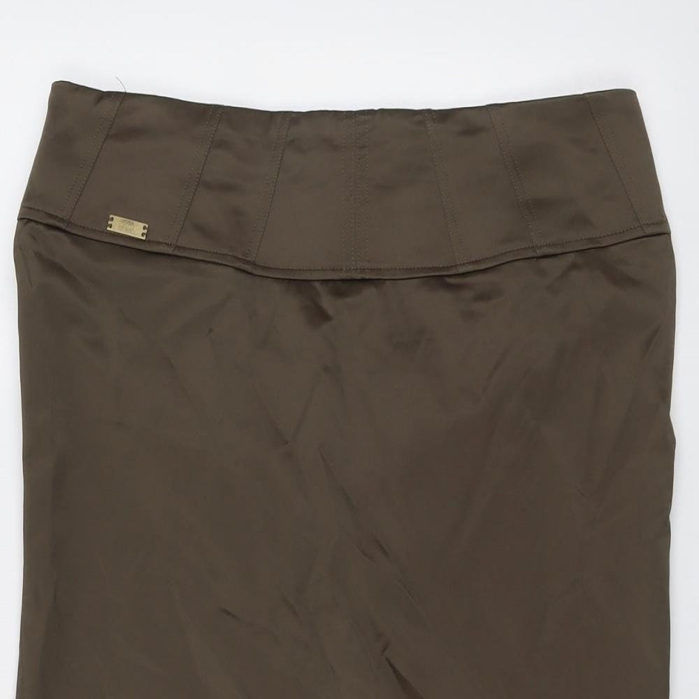 River Island Womens Brown Cotton Bandage Skirt Size 14 Zip