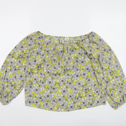 Miss Selfridge Womens Yellow Floral Polyester Basic Blouse Size 6 Off the Shoulder
