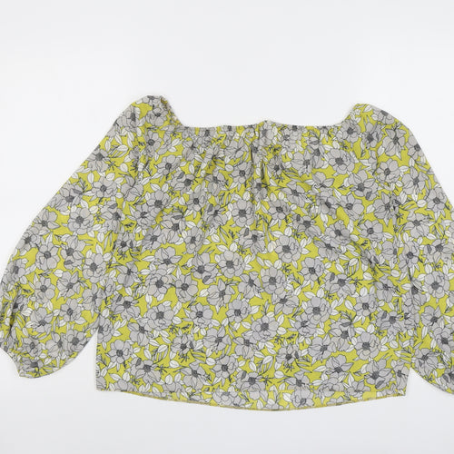 Miss Selfridge Womens Yellow Floral Polyester Basic Blouse Size 6 Off the Shoulder