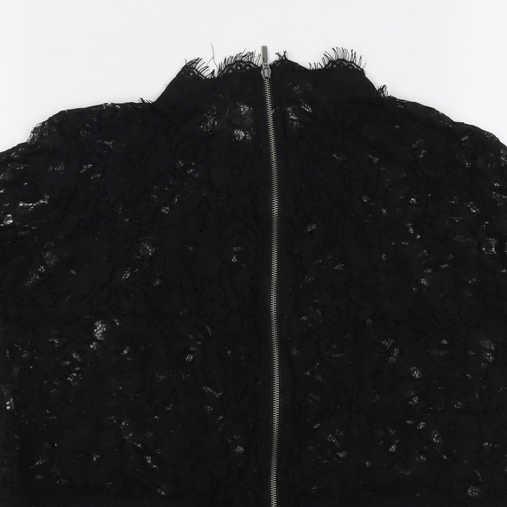 Zara Womens Black Polyester Basic T-Shirt Size M Round Neck
