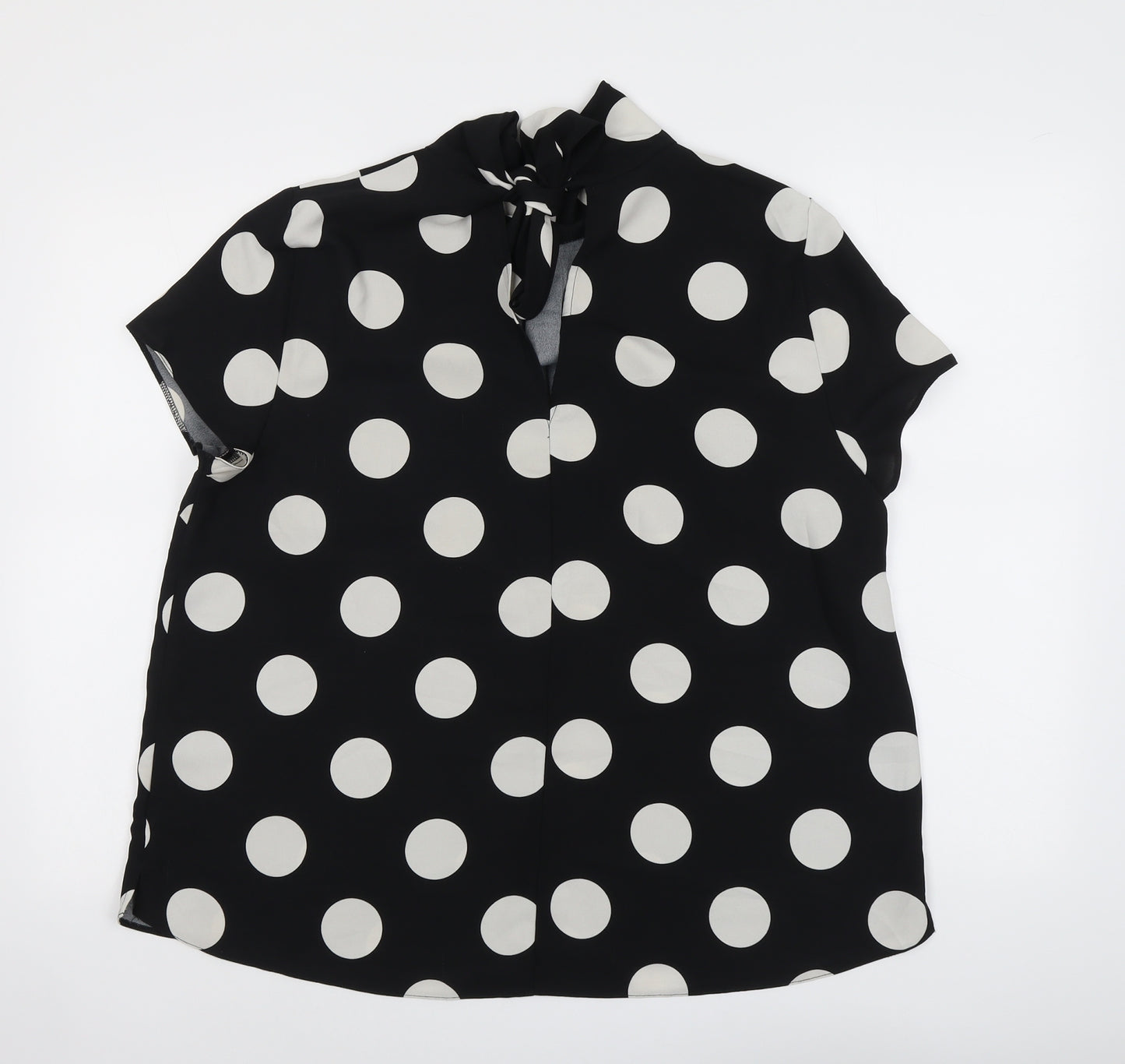 Dorothy Perkins Womens Black Polka Dot Polyester Basic Blouse Size 16 Mock Neck