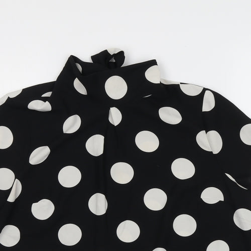 Dorothy Perkins Womens Black Polka Dot Polyester Basic Blouse Size 16 Mock Neck