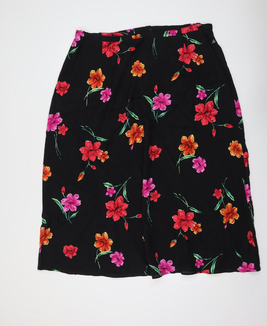 Maggie McNaughton Womens Black Floral Viscose A-Line Skirt Size 20 Zip