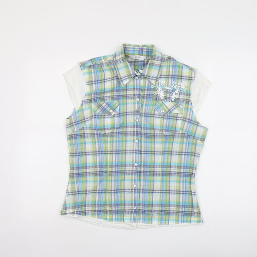 NEXT Womens Multicoloured Plaid Polyester Basic Button-Up Size 14 Collared - Sisters of Soul