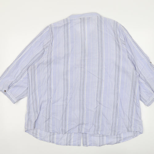 Bonmarché Womens Blue Striped Cotton Basic Button-Up Size 24 V-Neck