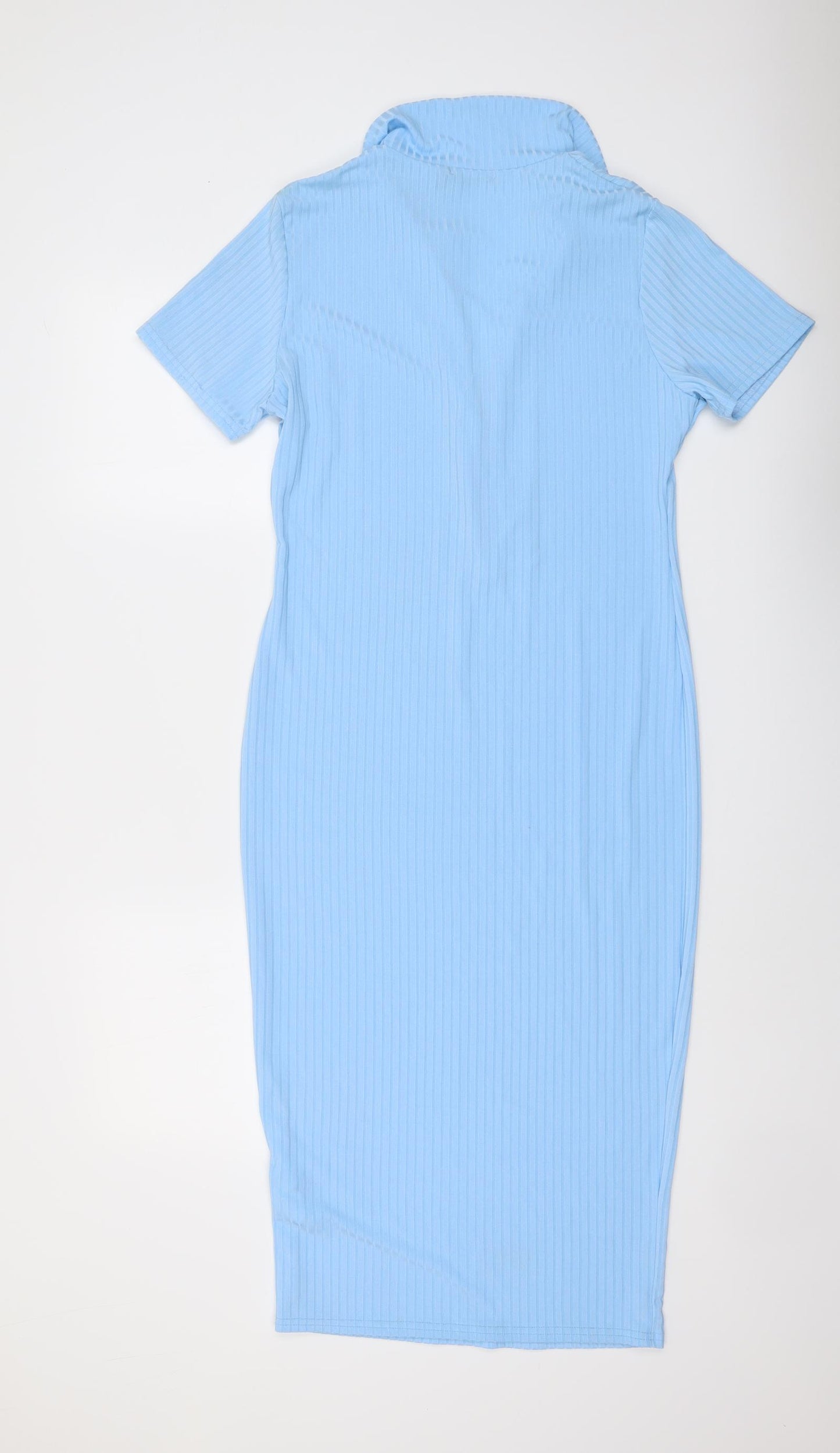 Boohoo Womens Blue Polyester A-Line Size 16 Collared Button