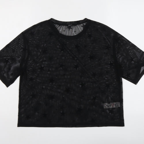 Nobody's Child Womens Black Polyester Basic Blouse Size 10 Round Neck - Star Print