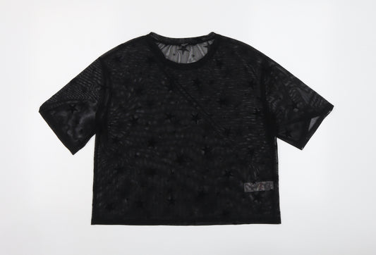 Nobody's Child Womens Black Polyester Basic Blouse Size 10 Round Neck - Star Print