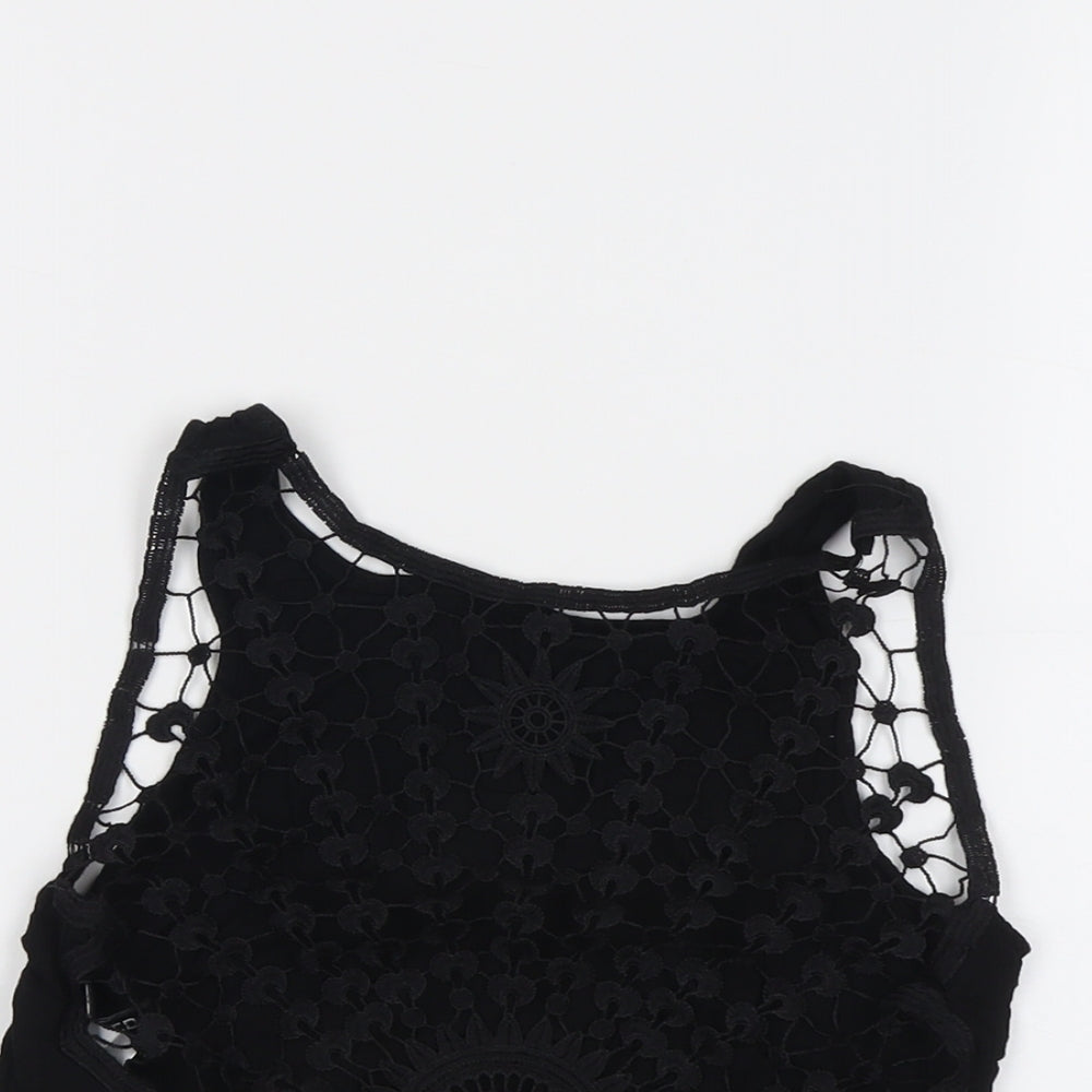 H&M Womens Black Polyester Cropped Tank Size 6 Round Neck