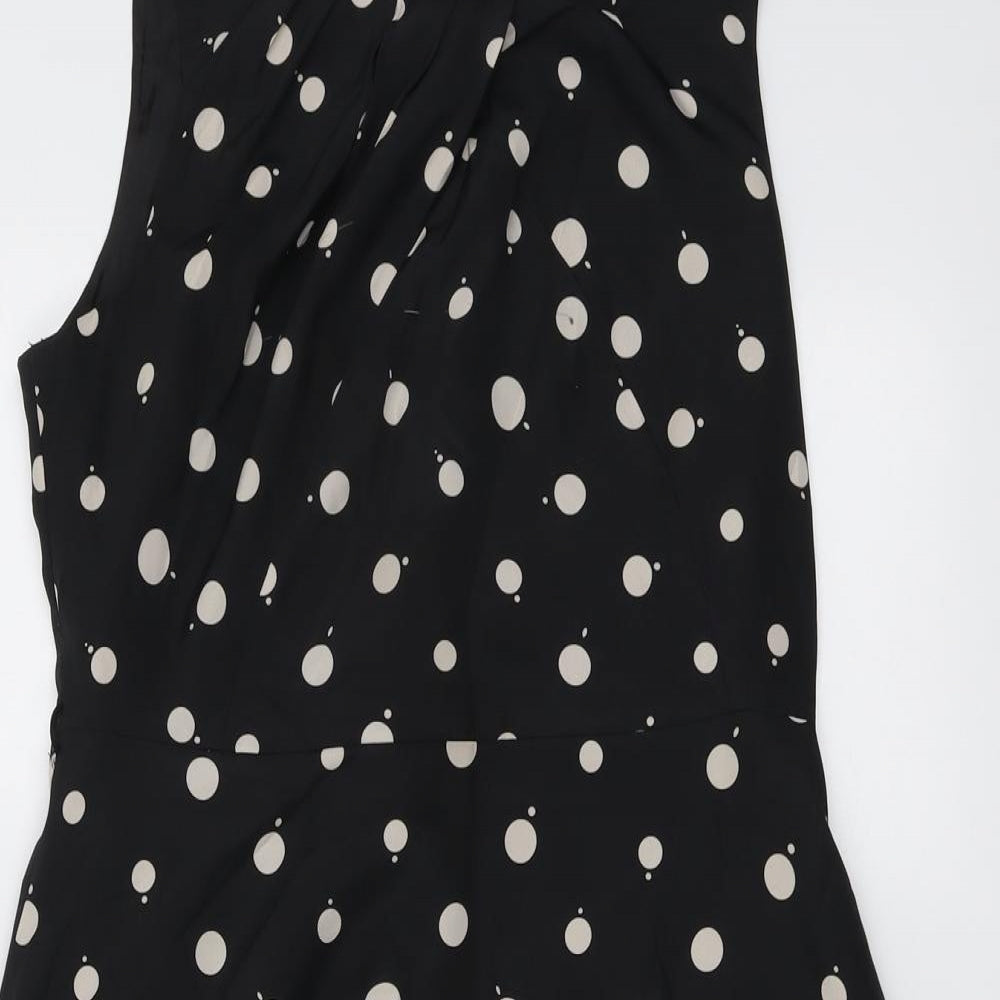 NEXT Womens Black Polka Dot Polyester Shift Size 14 Round Neck Zip