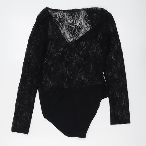 Zara Womens Black Floral Polyester Bodysuit One-Piece Size M Snap