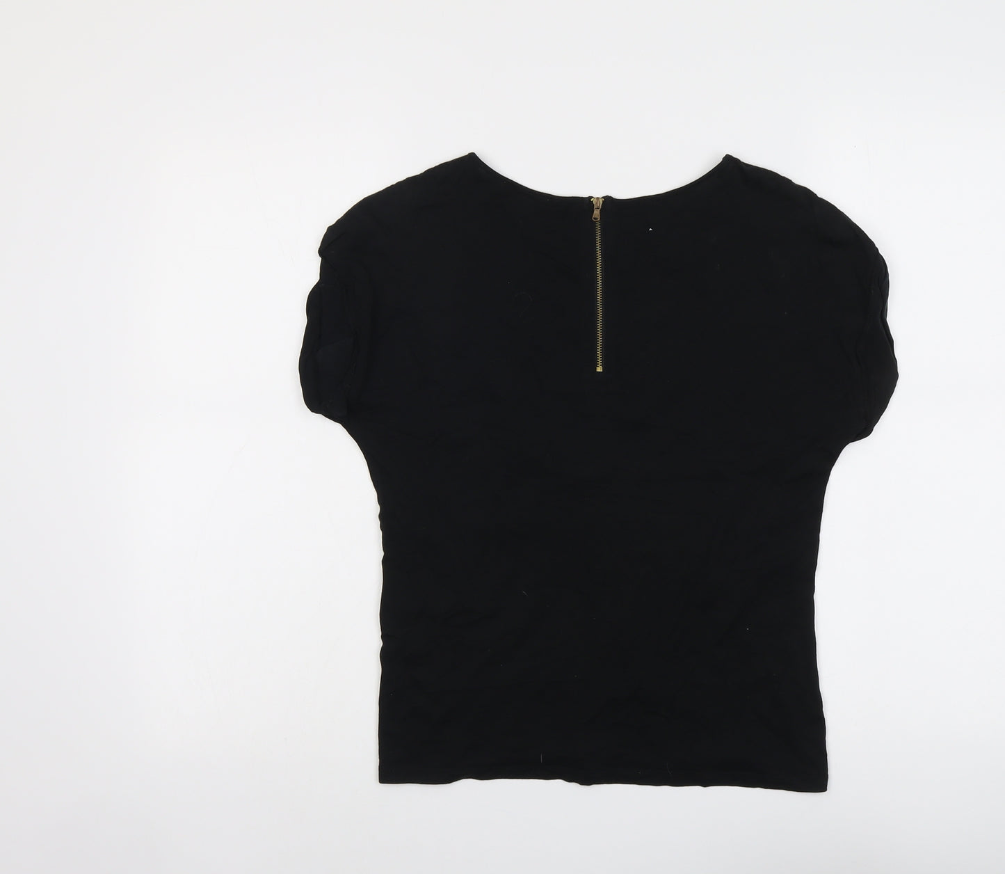 Zara Womens Black Polyester Basic T-Shirt Size S Round Neck