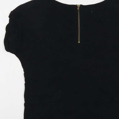 Zara Womens Black Polyester Basic T-Shirt Size S Round Neck