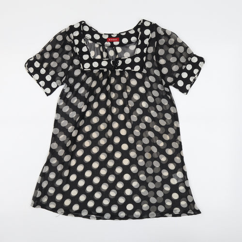Influence Womens Black Polka Dot Polyester Basic Blouse Size 10 Square Neck