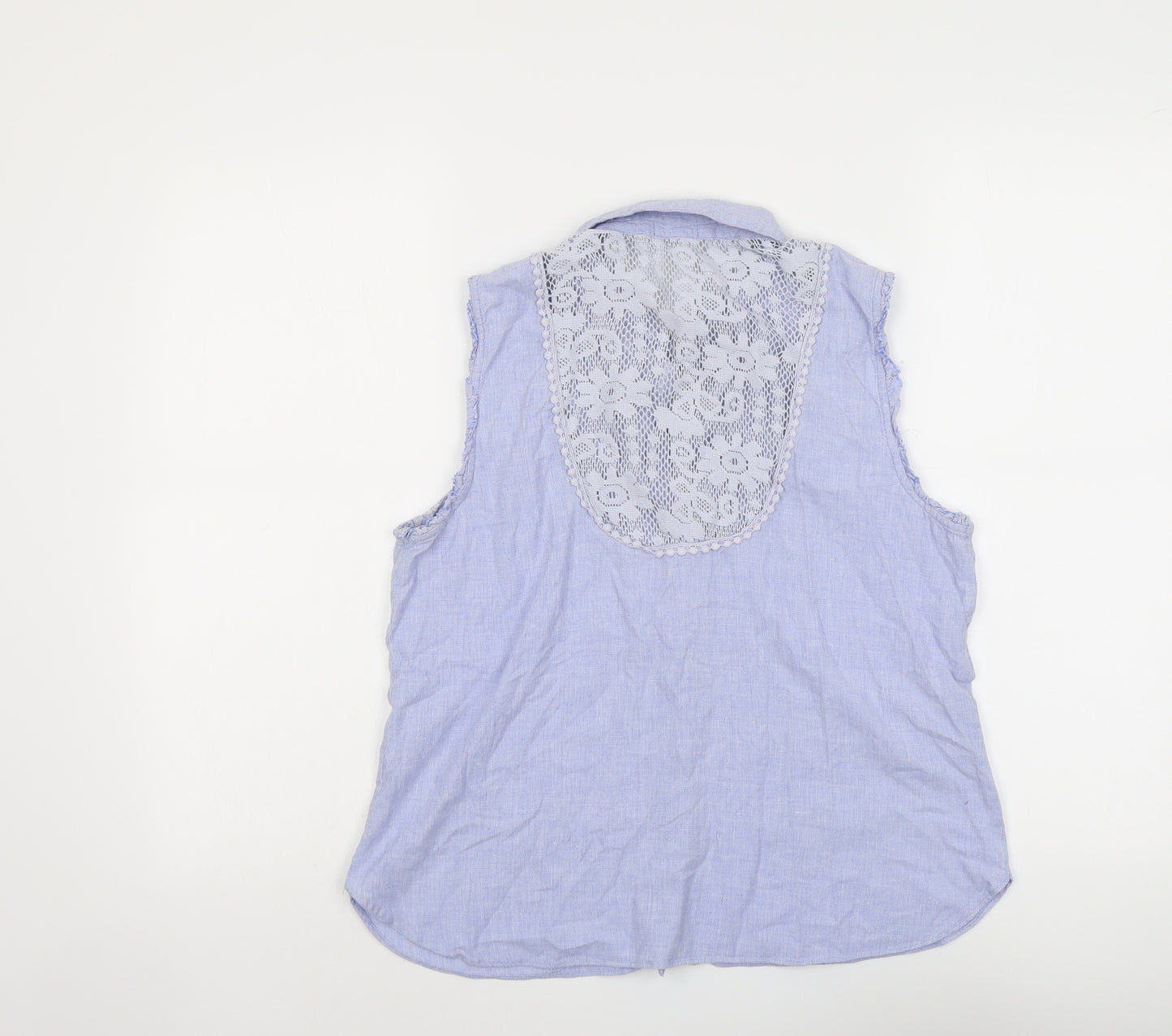 River Island Womens Blue Polyester Basic Tank Size 12 Collared - Lace Details