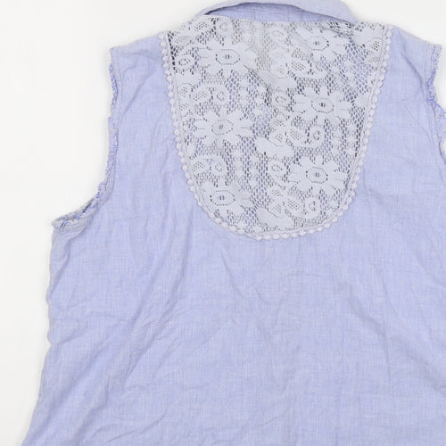 River Island Womens Blue Polyester Basic Tank Size 12 Collared - Lace Details