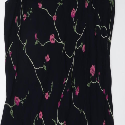 Debenhams Womens Black Floral Viscose Slip Dress Size 14 Square Neck Zip