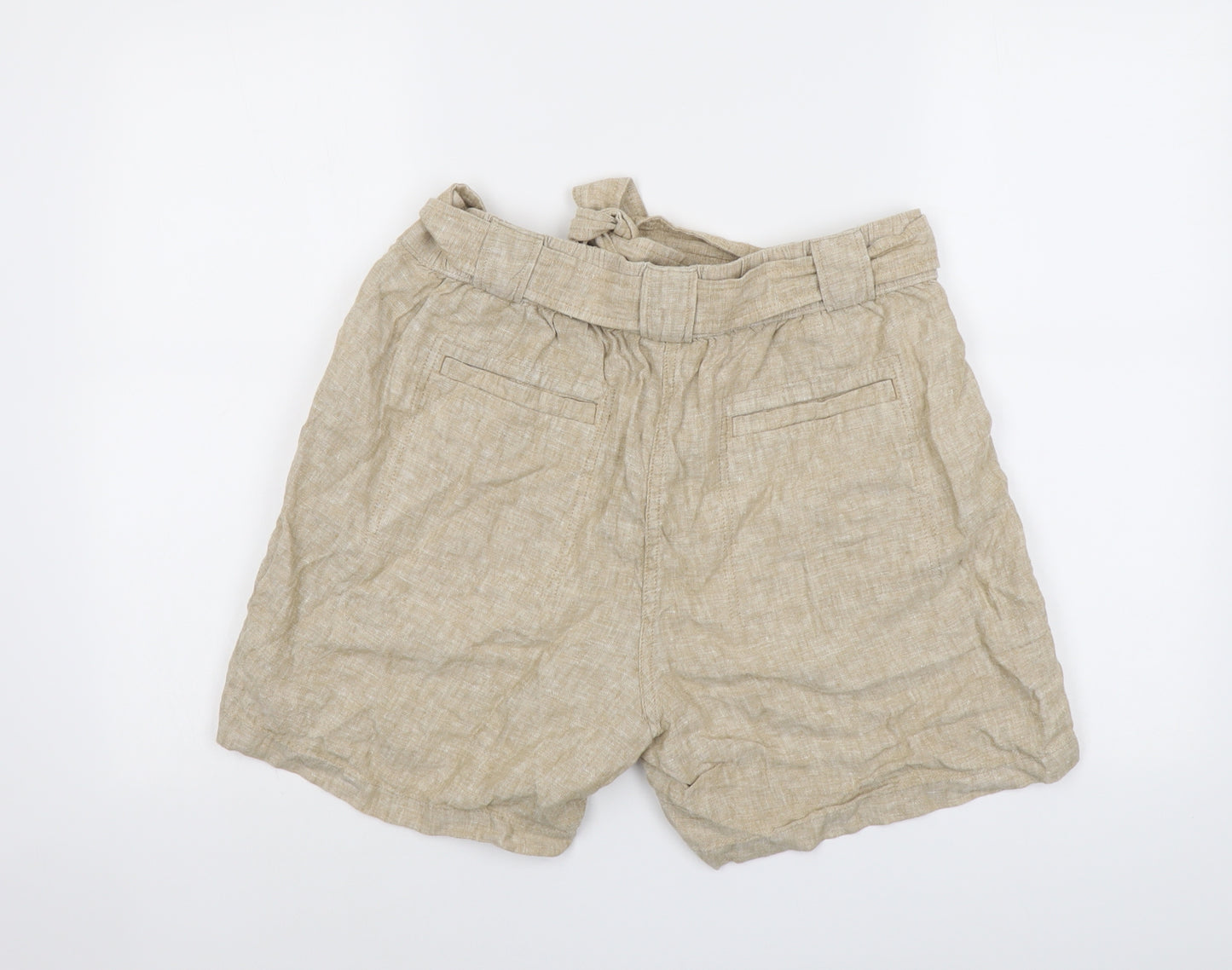 Marks and Spencer Womens Beige Linen Basic Shorts Size 14 L6 in Regular Button