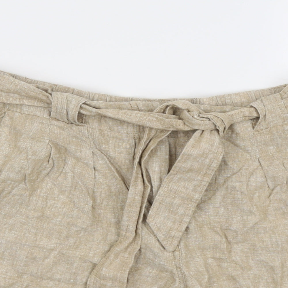 Marks and Spencer Womens Beige Linen Basic Shorts Size 14 L6 in Regular Button