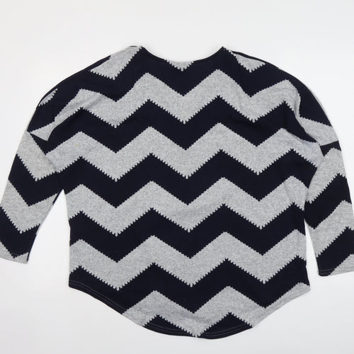 Izabel Womens Blue V-Neck Geometric Polyester Pullover Jumper Size 10