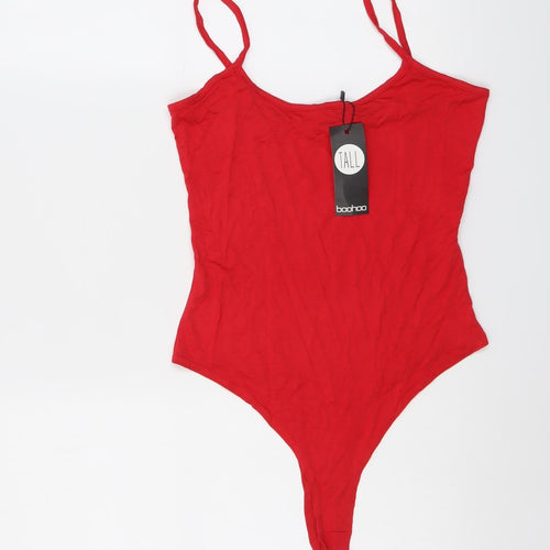 Boohoo Womens Red Viscose Bodysuit One-Piece Size 12 Snap