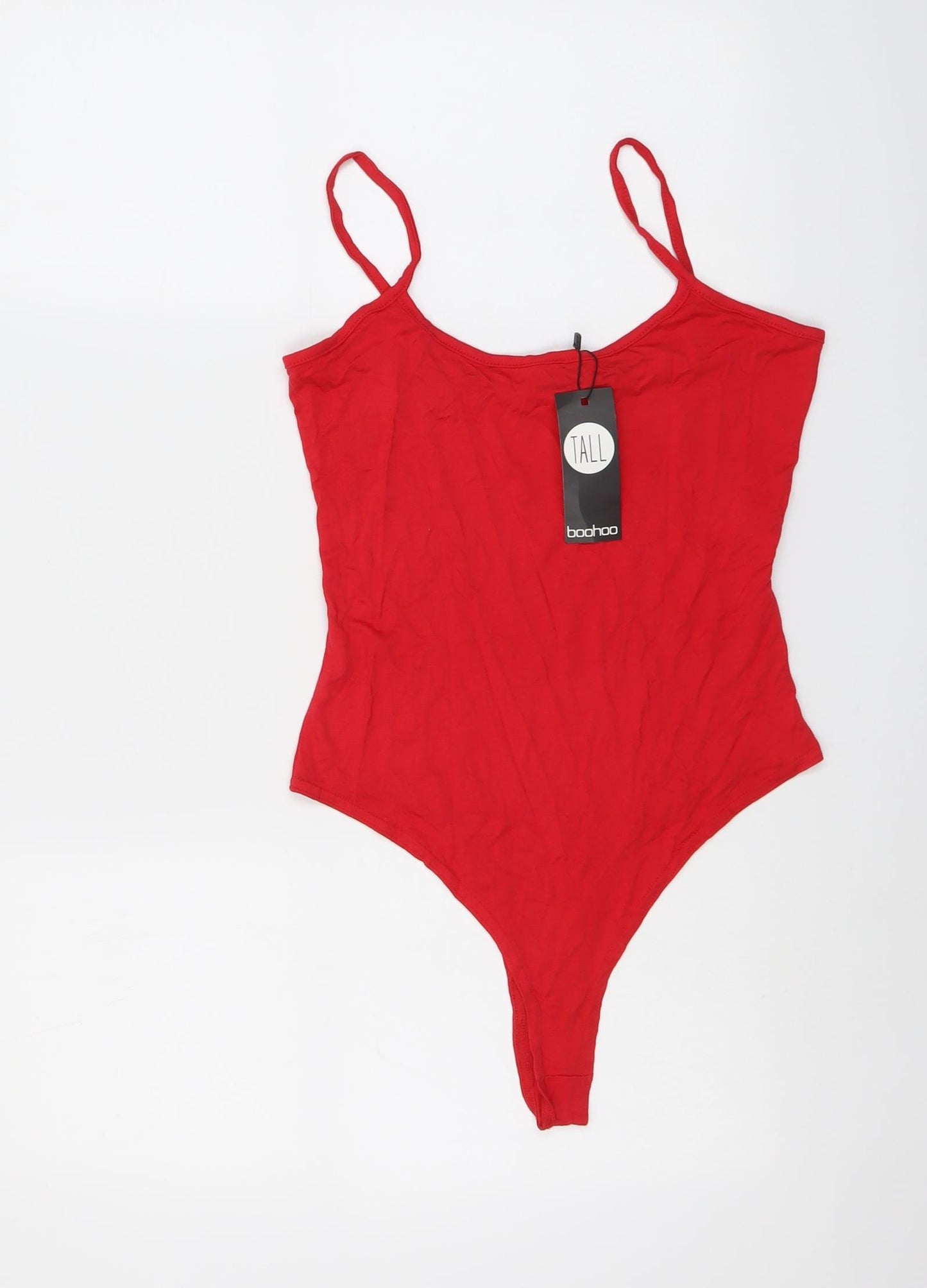 Boohoo Womens Red Viscose Bodysuit One-Piece Size 12 Snap