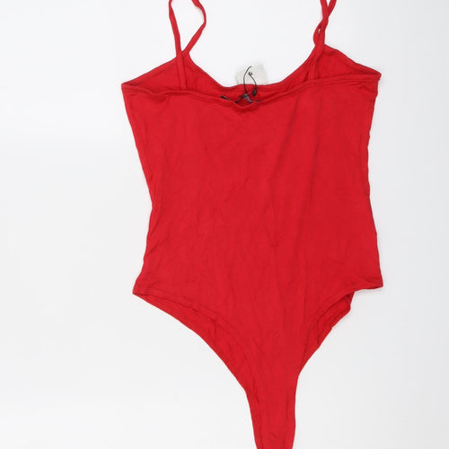 Boohoo Womens Red Viscose Bodysuit One-Piece Size 12 Snap