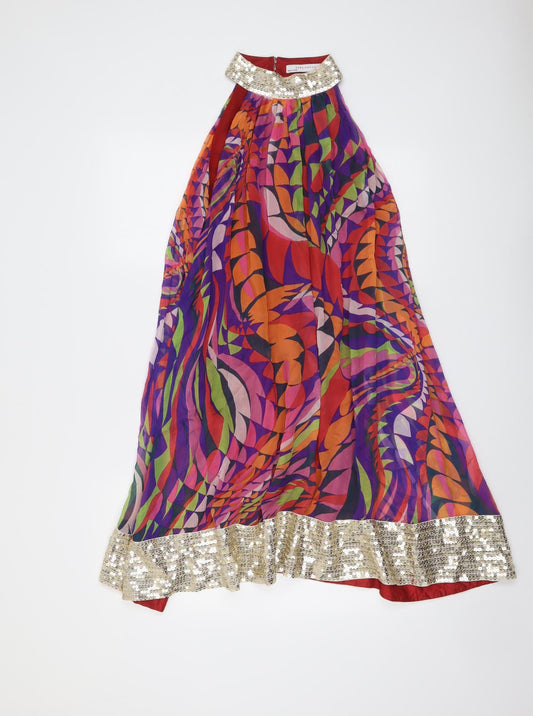 Zara Womens Multicoloured Geometric Polyester Trapeze & Swing Size M Round Neck Button