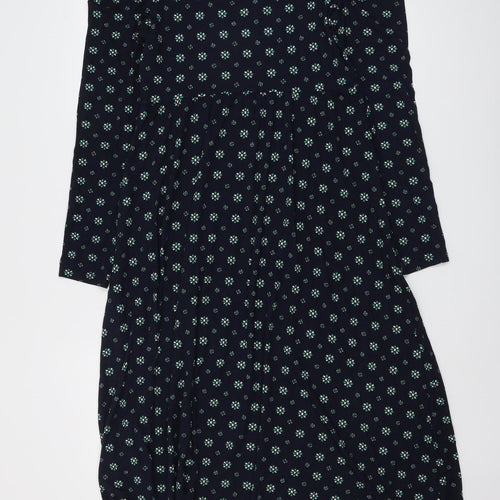 Marks and Spencer Womens Blue Geometric Viscose Trapeze & Swing Size 10 Round Neck Tie