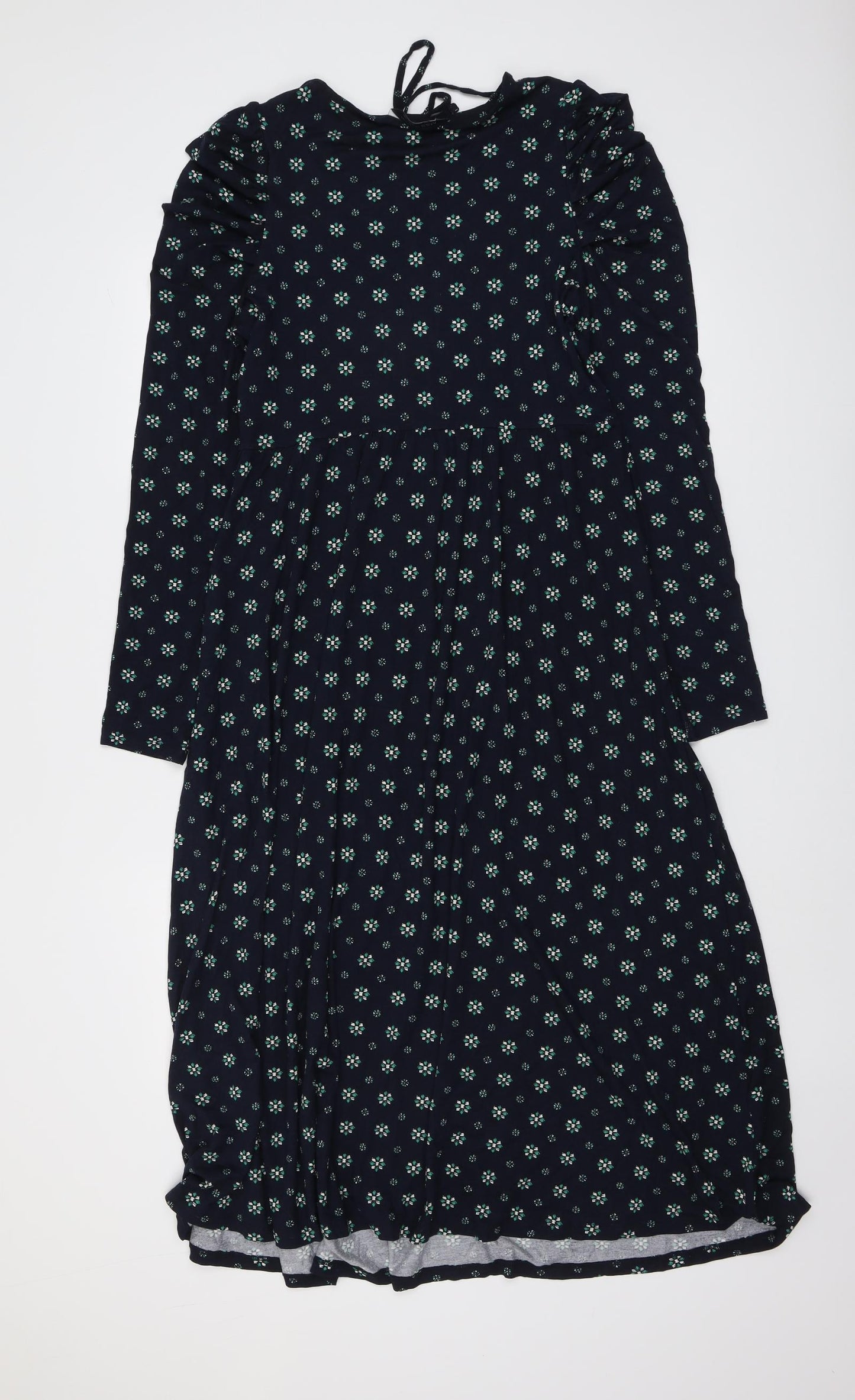 Marks and Spencer Womens Blue Geometric Viscose Trapeze & Swing Size 10 Round Neck Tie