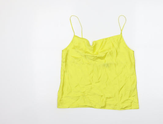 Massimo Dutti Womens Yellow Silk Camisole Tank Size M Cowl Neck - Open Back