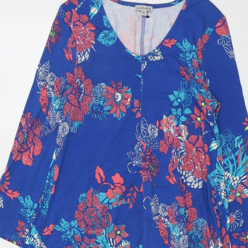 Kettlewell Womens Blue Floral Viscose Basic Blouse Size XS Scoop Neck