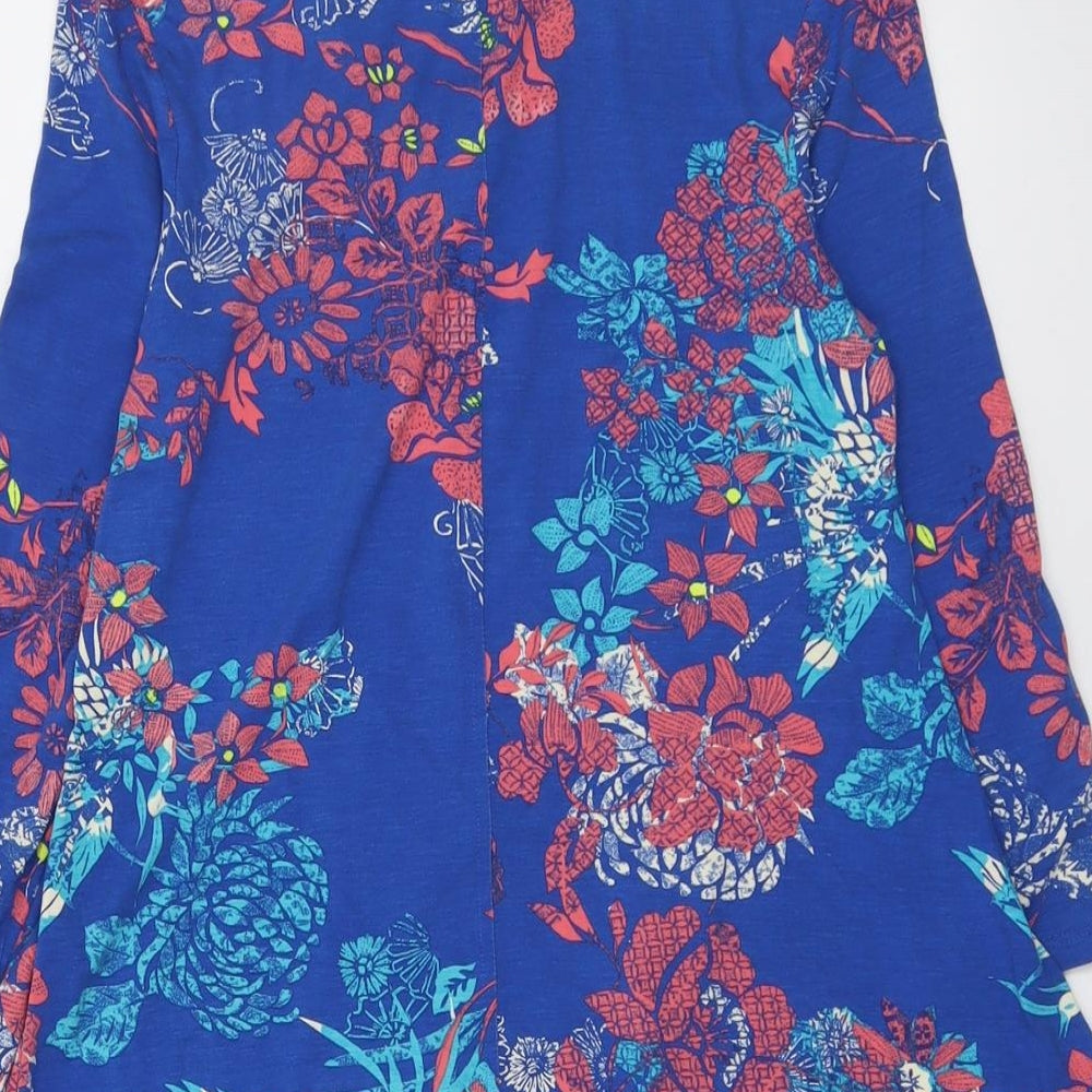 Kettlewell Womens Blue Floral Viscose Basic Blouse Size XS Scoop Neck