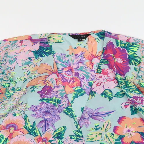 New Look Womens Multicoloured Floral Polyester Basic Blouse Size 10 V-Neck