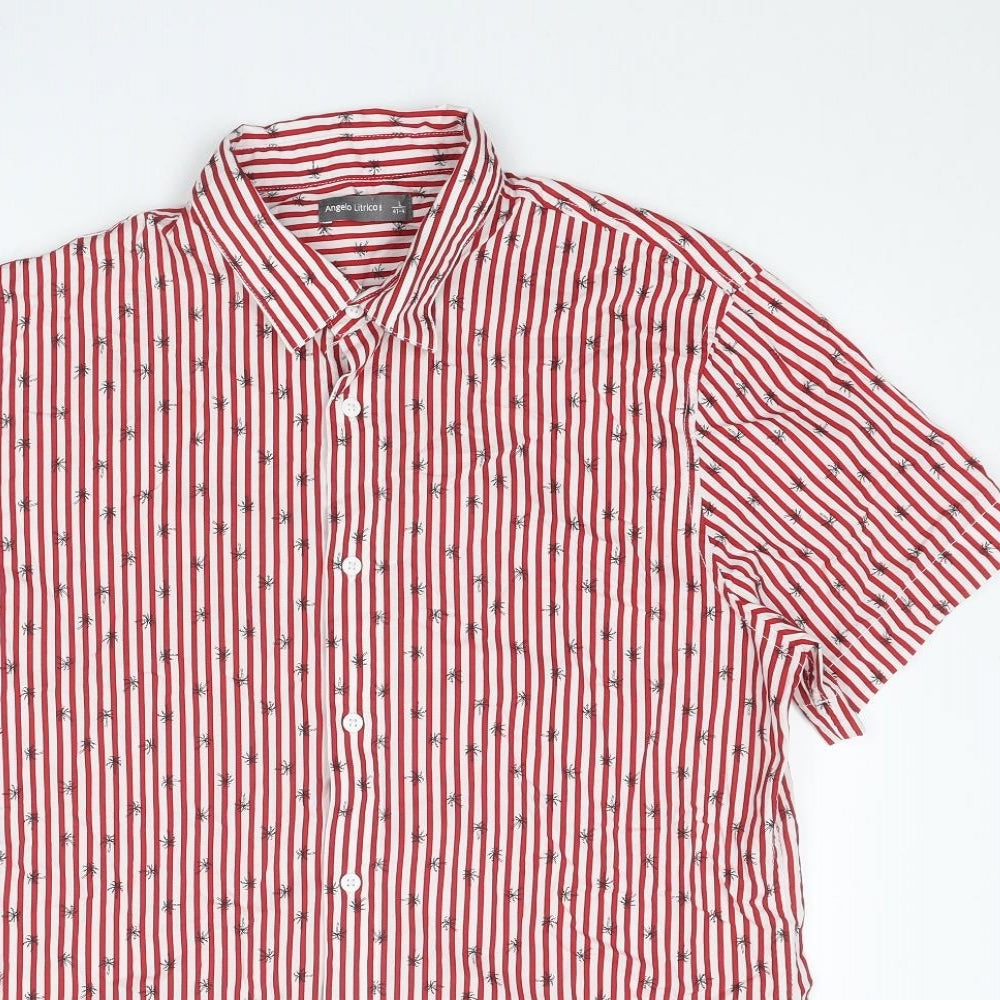 C&A Mens Red Geometric Cotton Button-Up Size L Collared Button