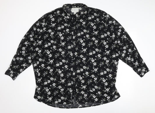 Rage Womens Black Floral Polyester Basic Button-Up Size 22 Collared