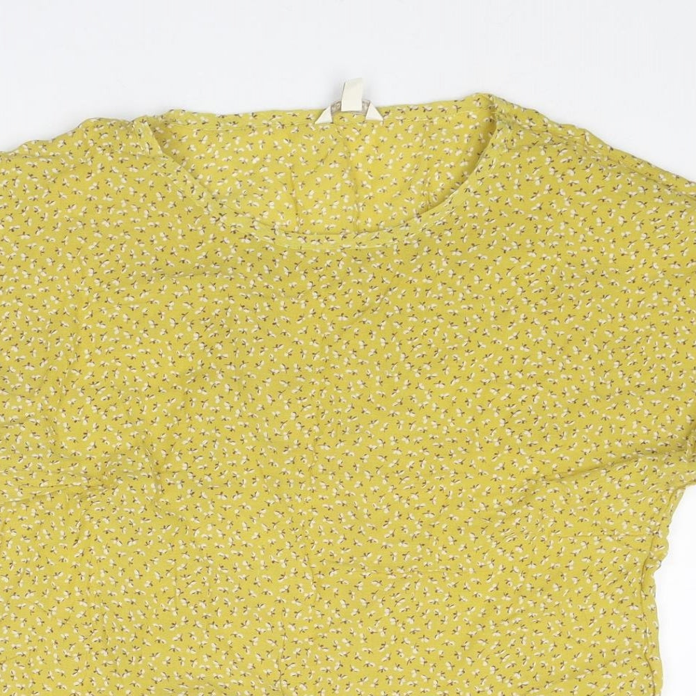 Monsoon Womens Yellow Floral Viscose Basic T-Shirt Size M Boat Neck