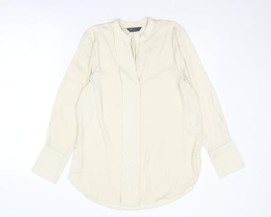 Marks and Spencer Womens Ivory Polyester Basic Blouse Size 8 V-Neck