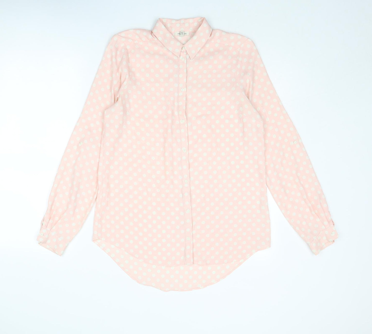 River Island Womens Pink Polka Dot Polyester Basic Button-Up Size 8 Collared