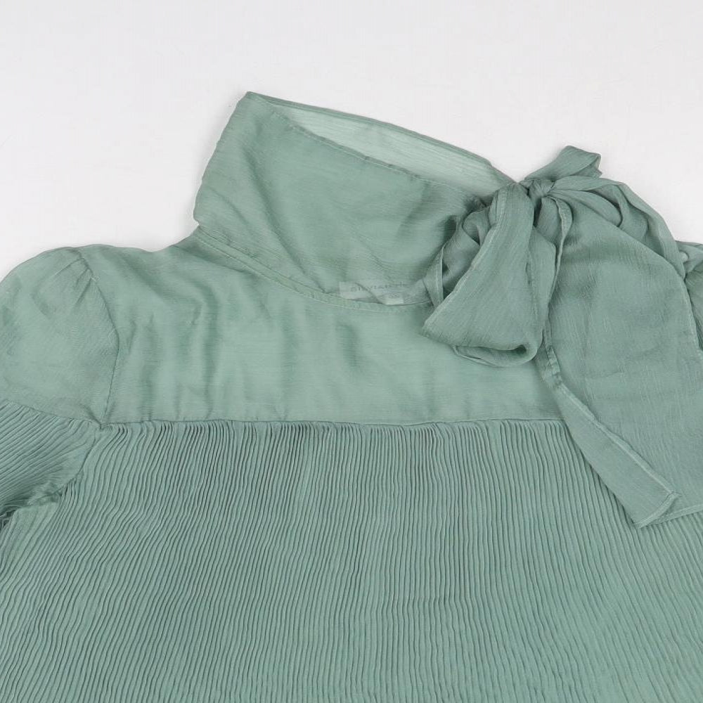 Silvian Heach Womens Green Polyester Basic Blouse Size XS High Neck - Plisse Tie Neck Detail