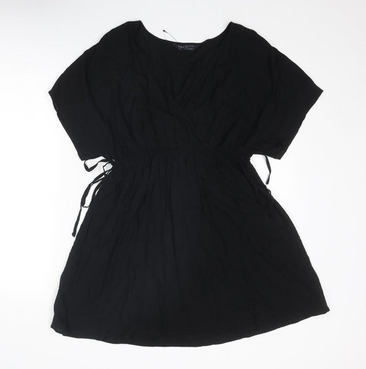 Marks and Spencer Womens Black Viscose T-Shirt Dress Size 12 V-Neck Pullover