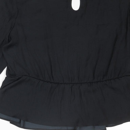 Marks and Spencer Womens Black Polyester Basic Blouse Size 16 V-Neck - Peplum