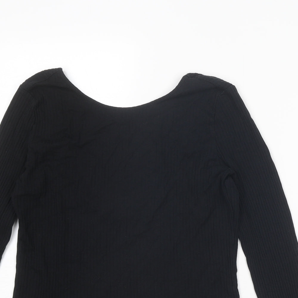 Monki Womens Black Cotton Basic T-Shirt Size M Boat Neck - Ribbed