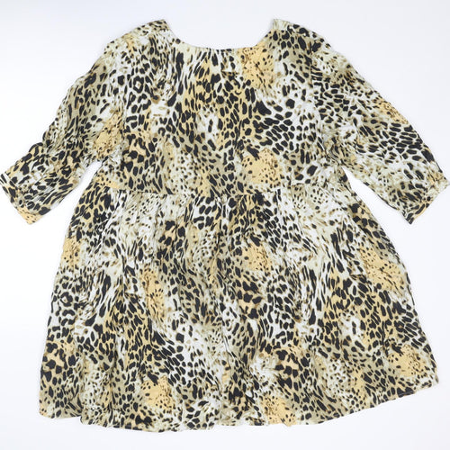 Simply Be Womens Multicoloured Animal Print Viscose Fit & Flare Size 18 V-Neck Button - Leopard cheetah pattern