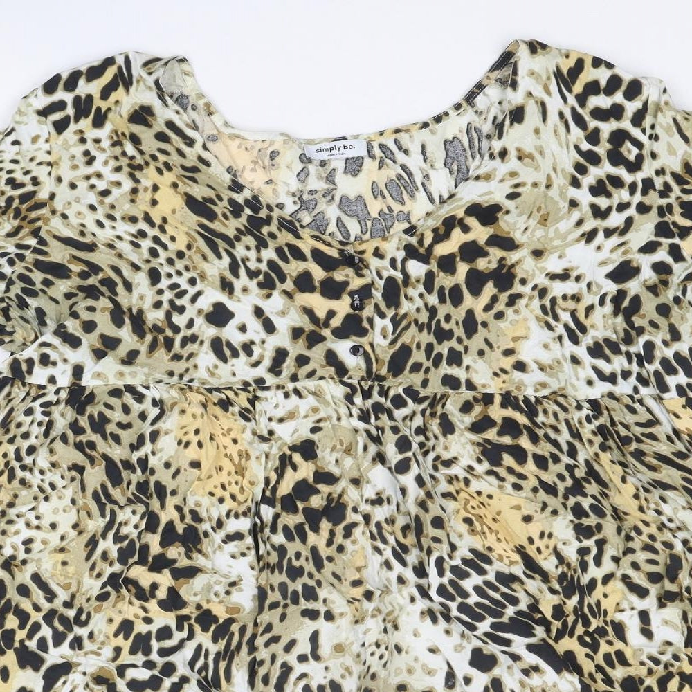 Simply Be Womens Multicoloured Animal Print Viscose Fit & Flare Size 18 V-Neck Button - Leopard cheetah pattern