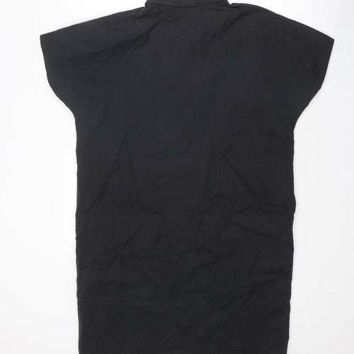 Peserico Womens Black Cotton Shirt Dress Size 16 Collared Button