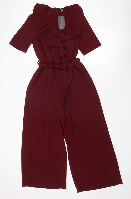 New Look Womens Red Polyester Jumpsuit One-Piece Size 8 Button
