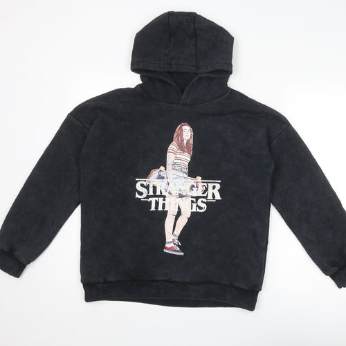 Stranger Things Girls Black Cotton Pullover Hoodie Size 12-13 Years Pullover